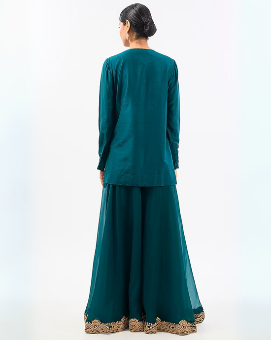 GREEN EMBROIDED KURTA SHARARA SET