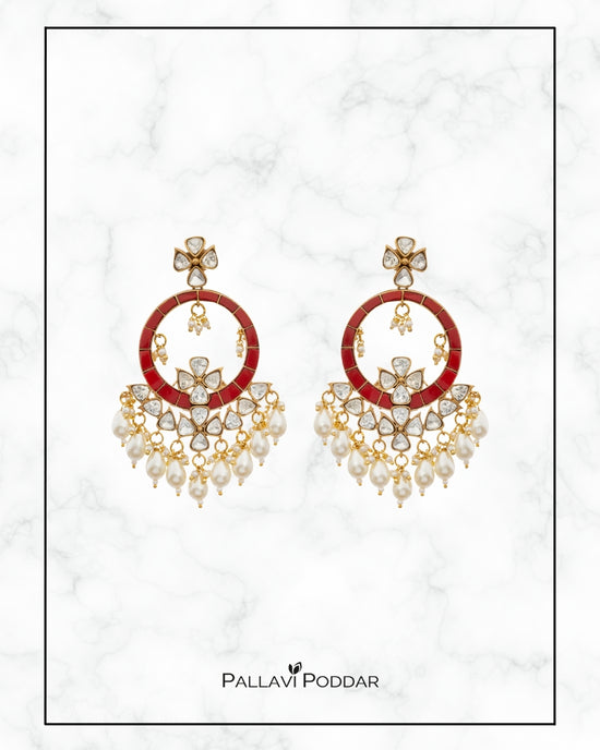 Regal Red & Pearl Jhumka Earrings