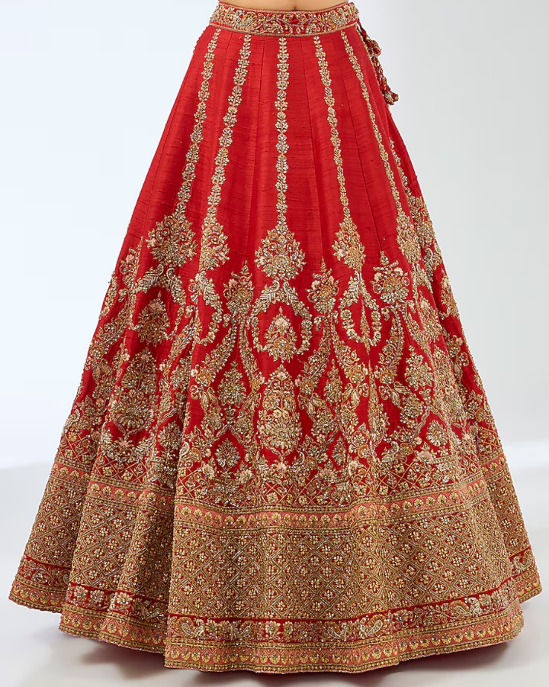 Ruby Jewel Raw Silk Zardosi Bridal Lehenga Set