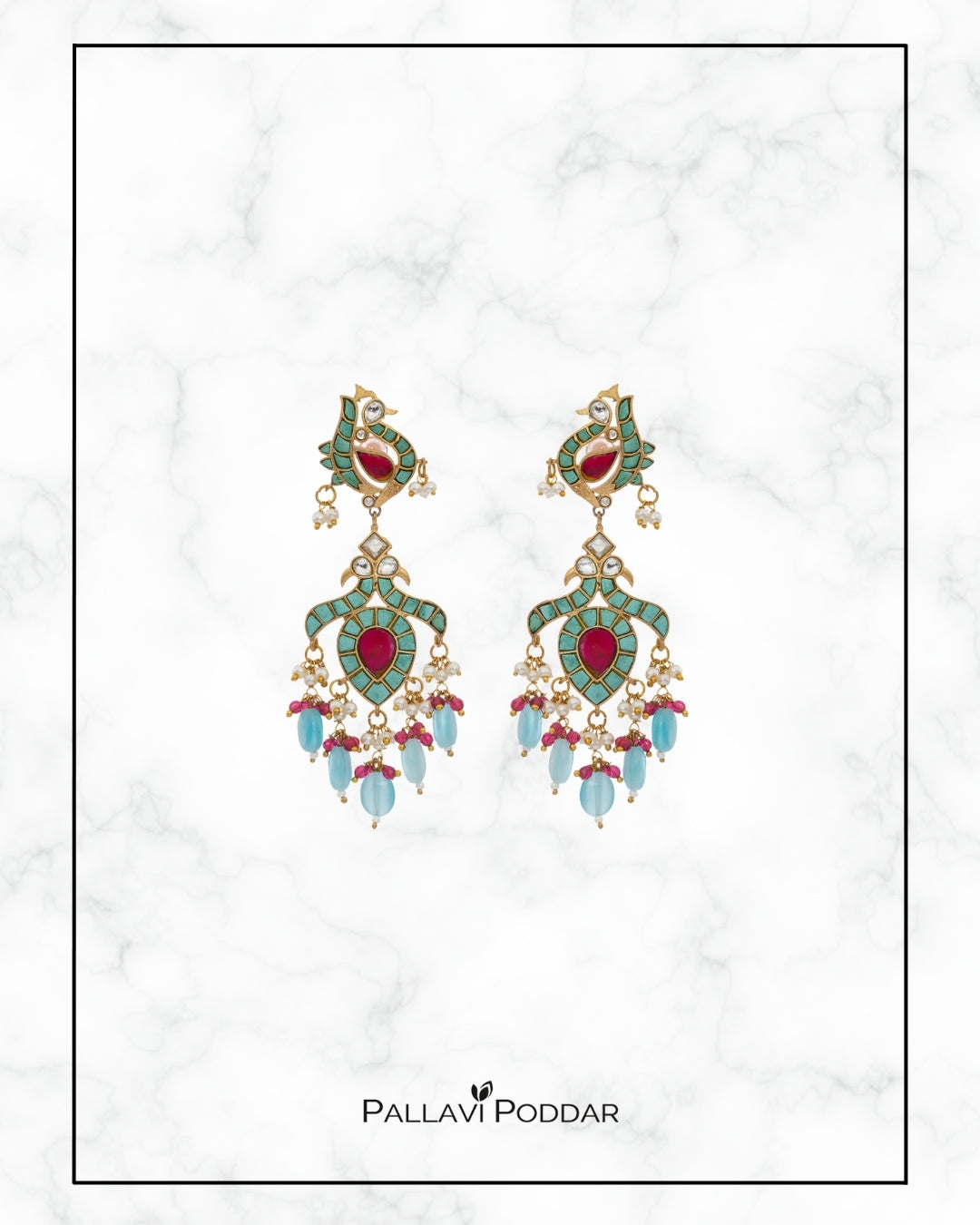 Peacock Grace Enamel Drop Earrings