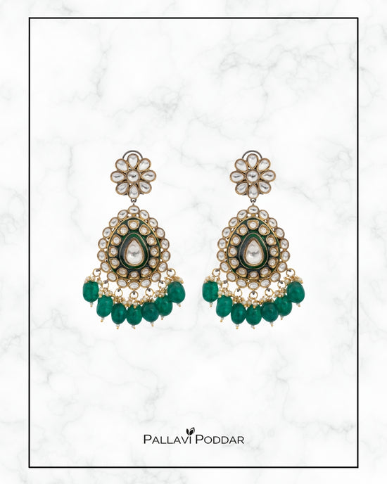 Emerald Bloom Kundan Chandbali Earrings