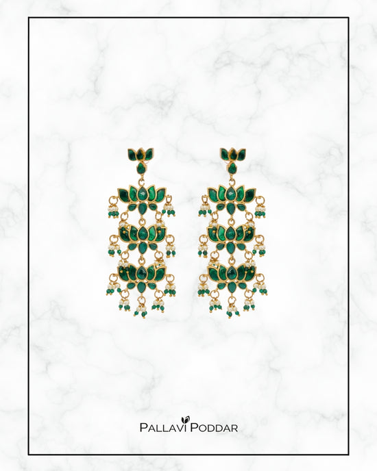 Emerald Lotus Cascade Earrings