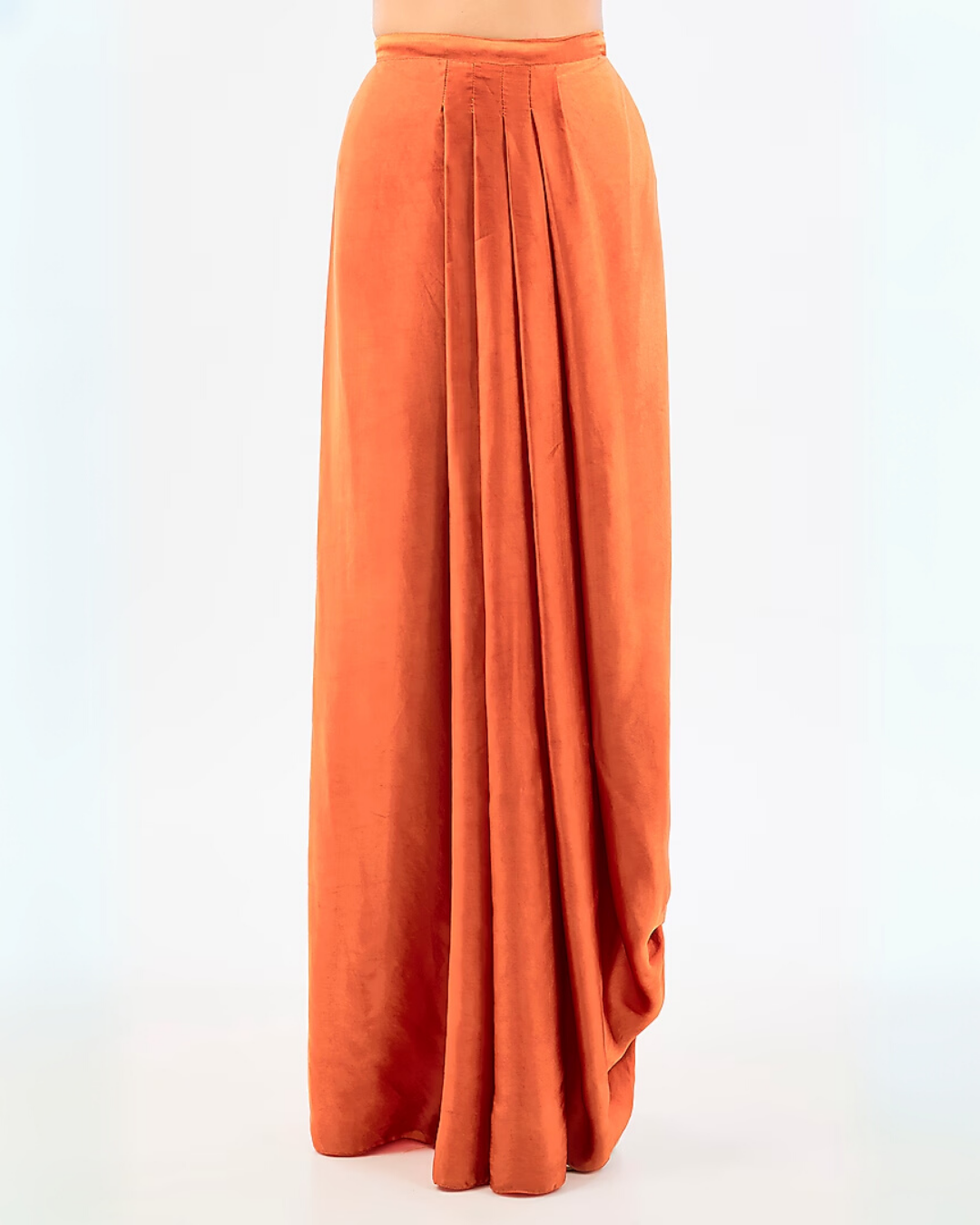 SATIN NECK EMBROIDED TOP WITH DRAPE DHOTI