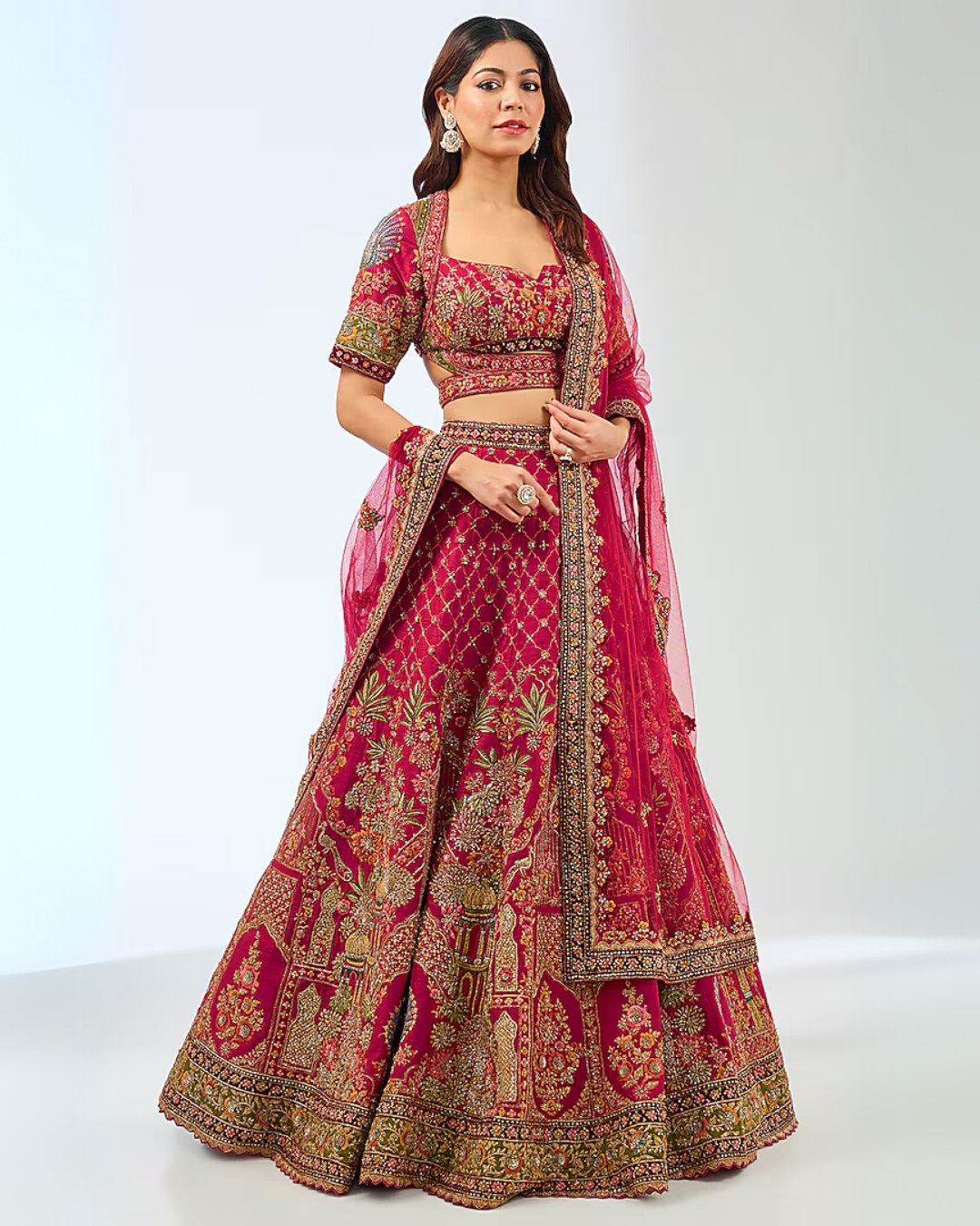 Red Embroidered Lehenga Set
