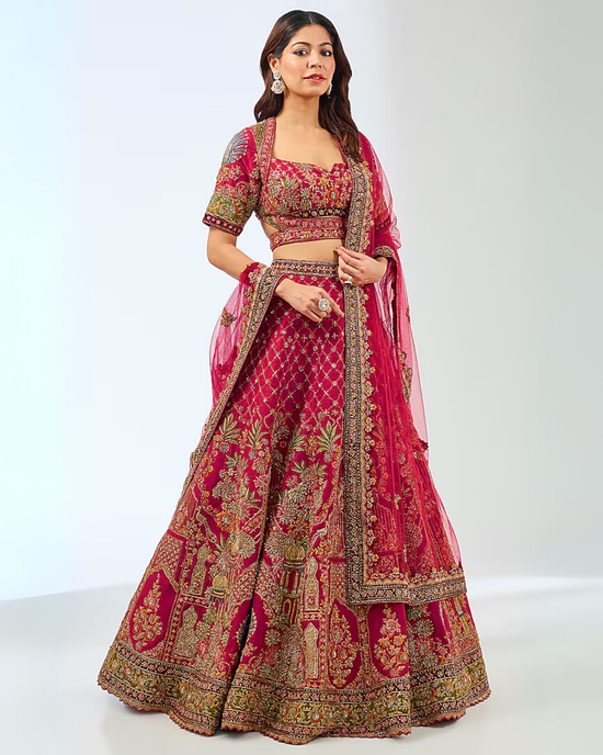 Red  Embroidered Lehenga Set