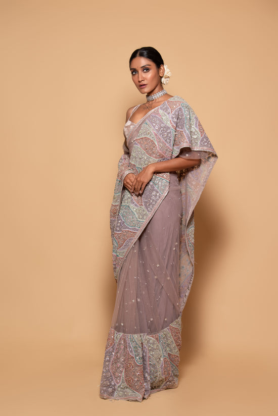 Lavender Tulle Embroidered Saree