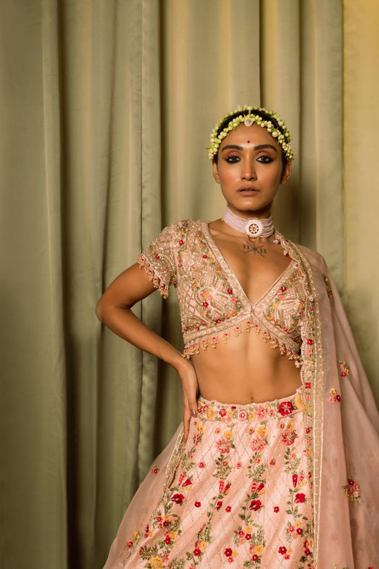 Pink Raw Silk Resham Embellished Lehenga Set