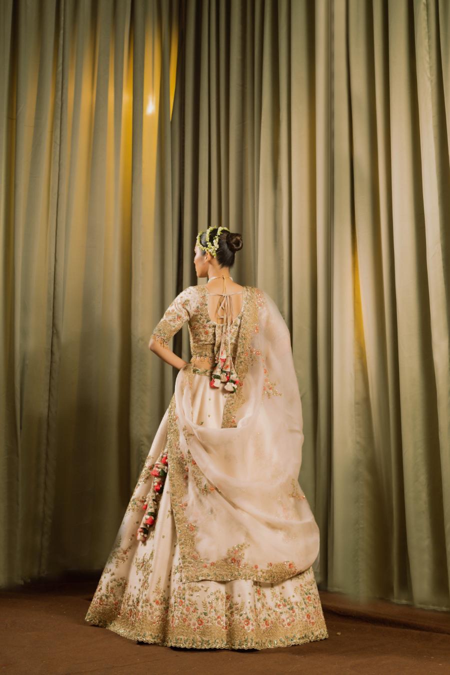 Ivory Raw Silk Resham Work Lehenga Set