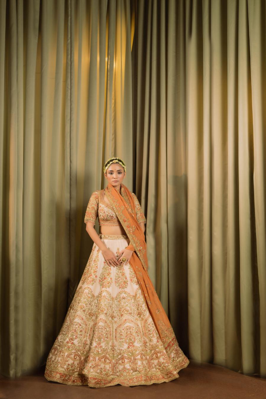 Ivory Raw Silk Cutdana Work Lehenga Set