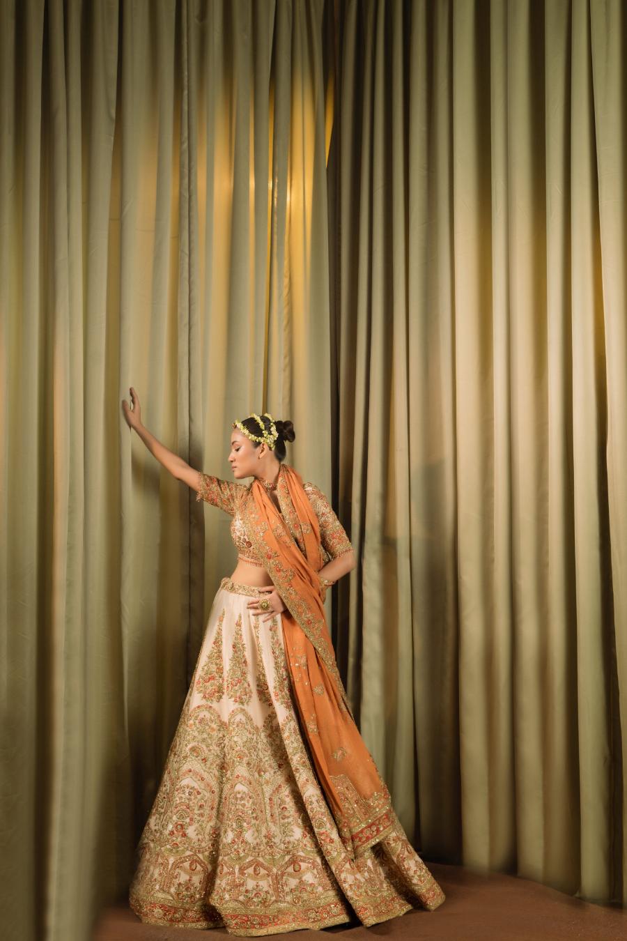 Ivory Raw Silk Cutdana Work Lehenga Set