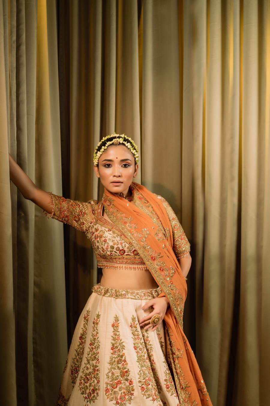 Ivory Raw Silk Cutdana Work Lehenga Set