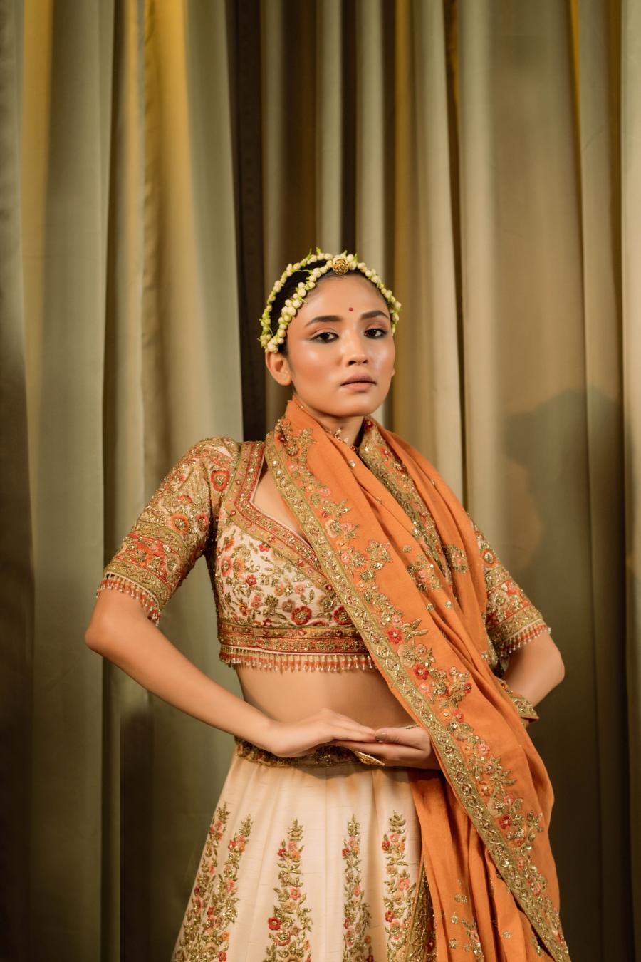 Ivory Raw Silk Cutdana Work Lehenga Set