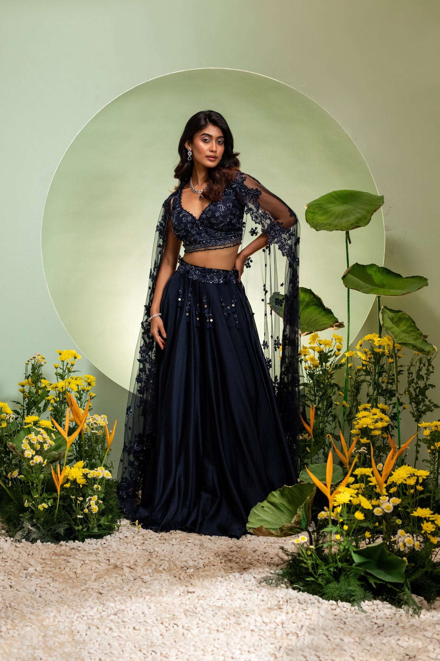 Navy Blue Skirt Set