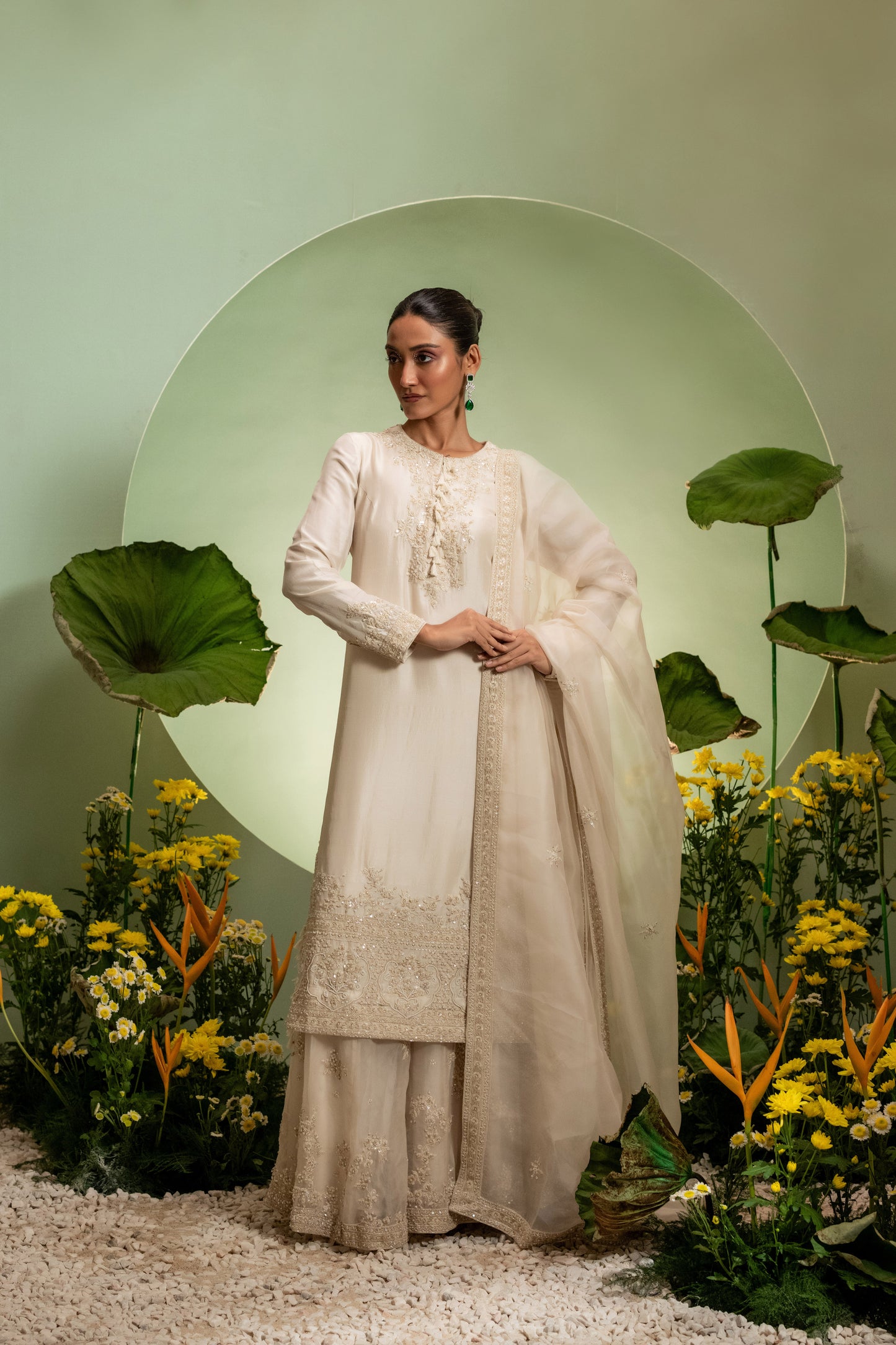 Ivory Long Kurta Sharara Set