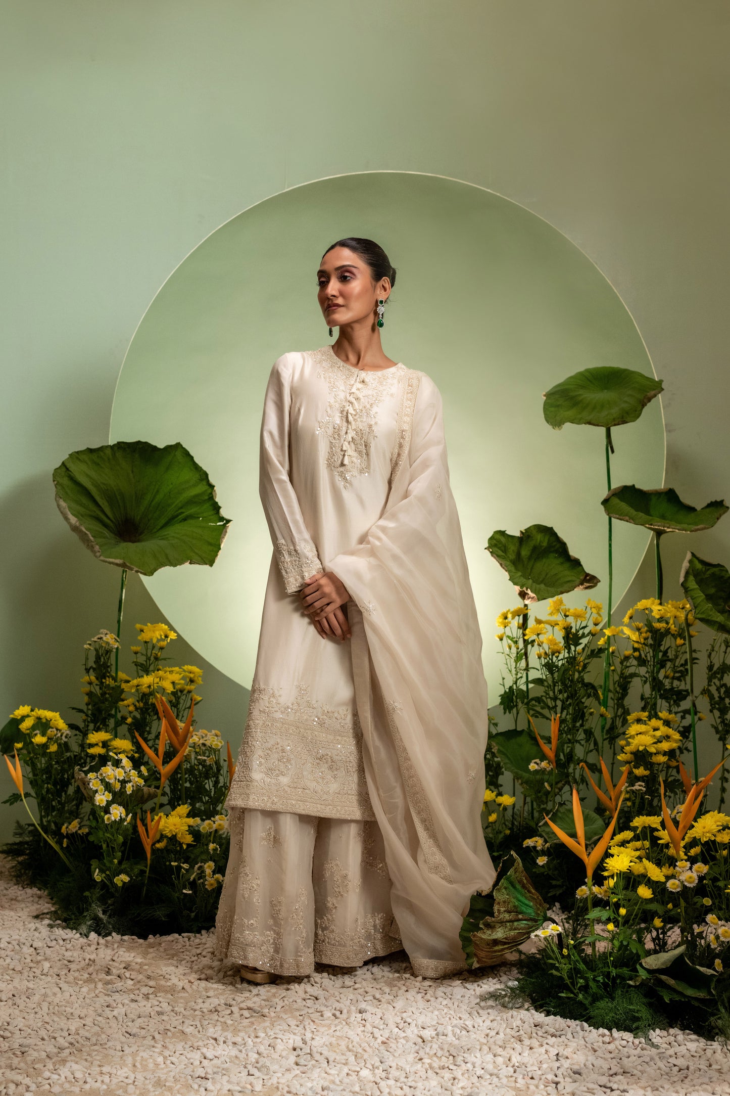 Ivory Long Kurta Sharara Set