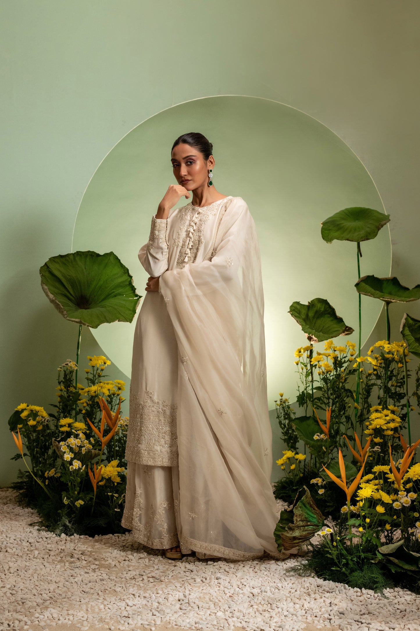 Ivory Long Kurta Sharara Set