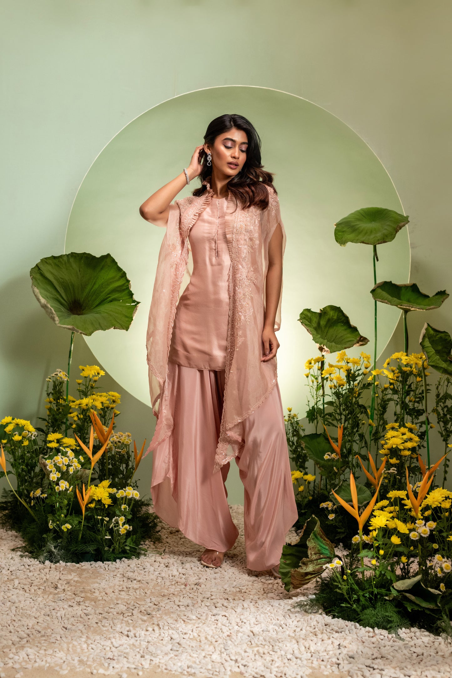 Pink Short Kurta Dhoti Set