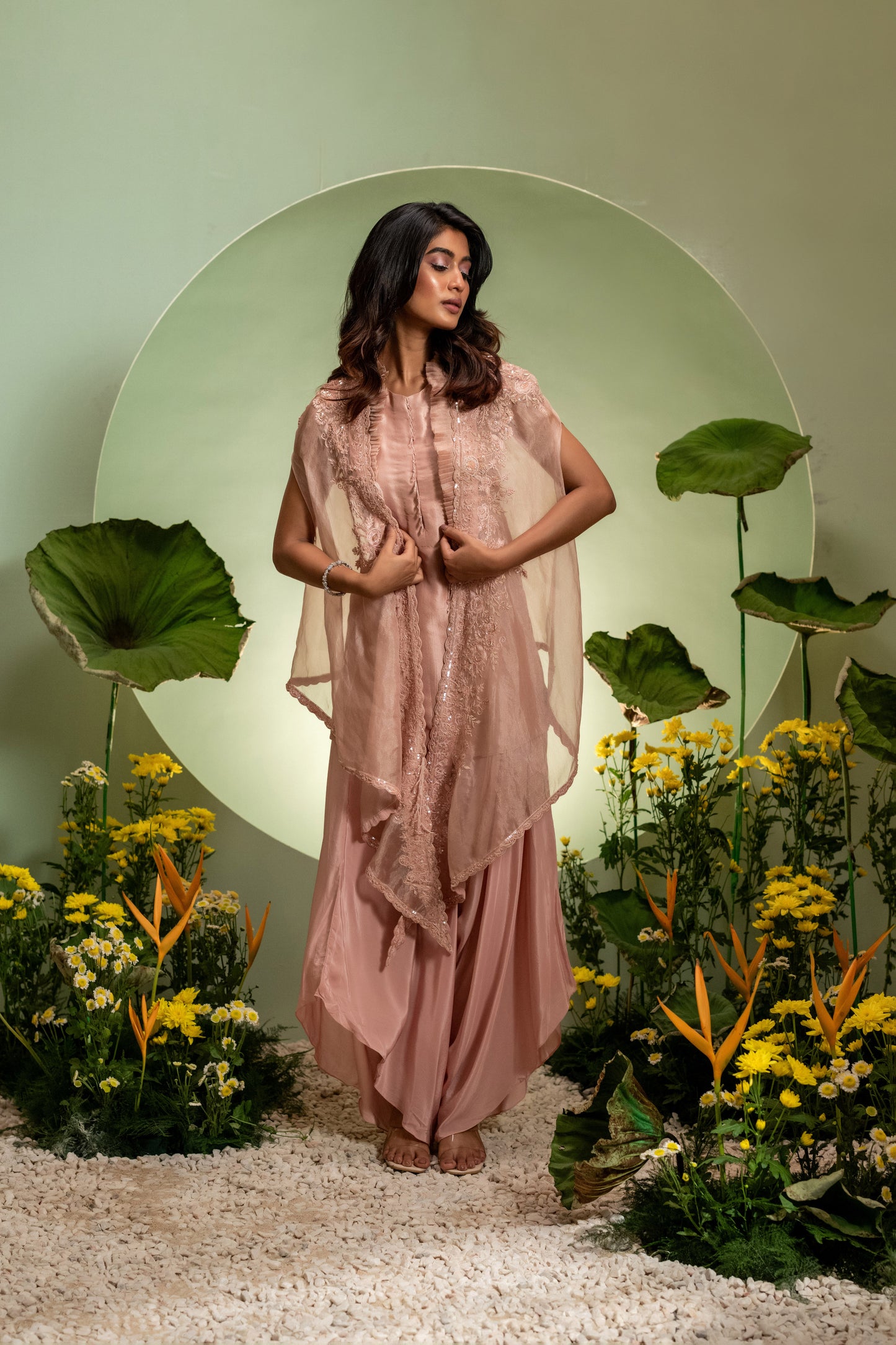 Pink Short Kurta Dhoti Set