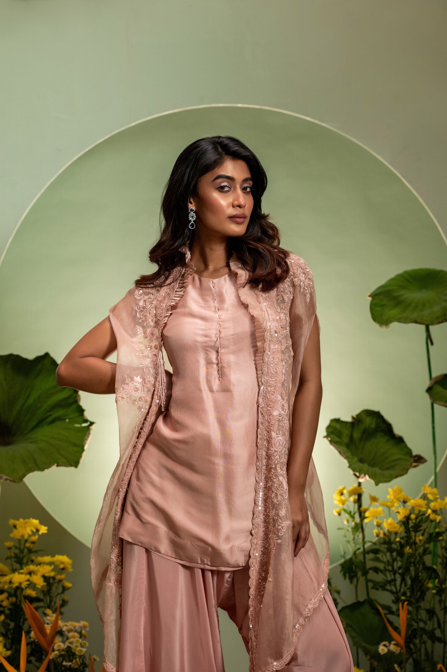 Pink Short Kurta Dhoti Set