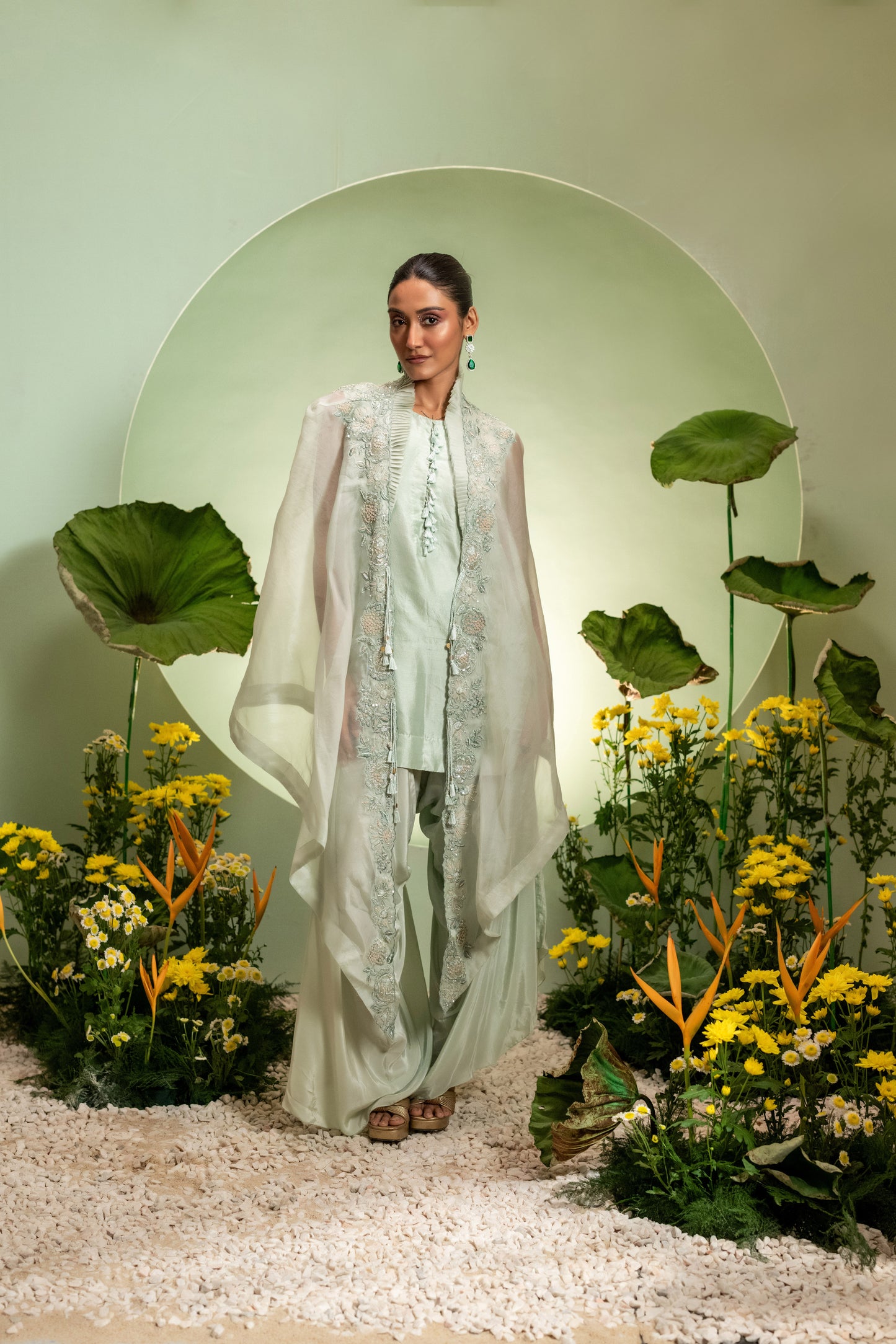 Green Short Kurta Dhoti Set