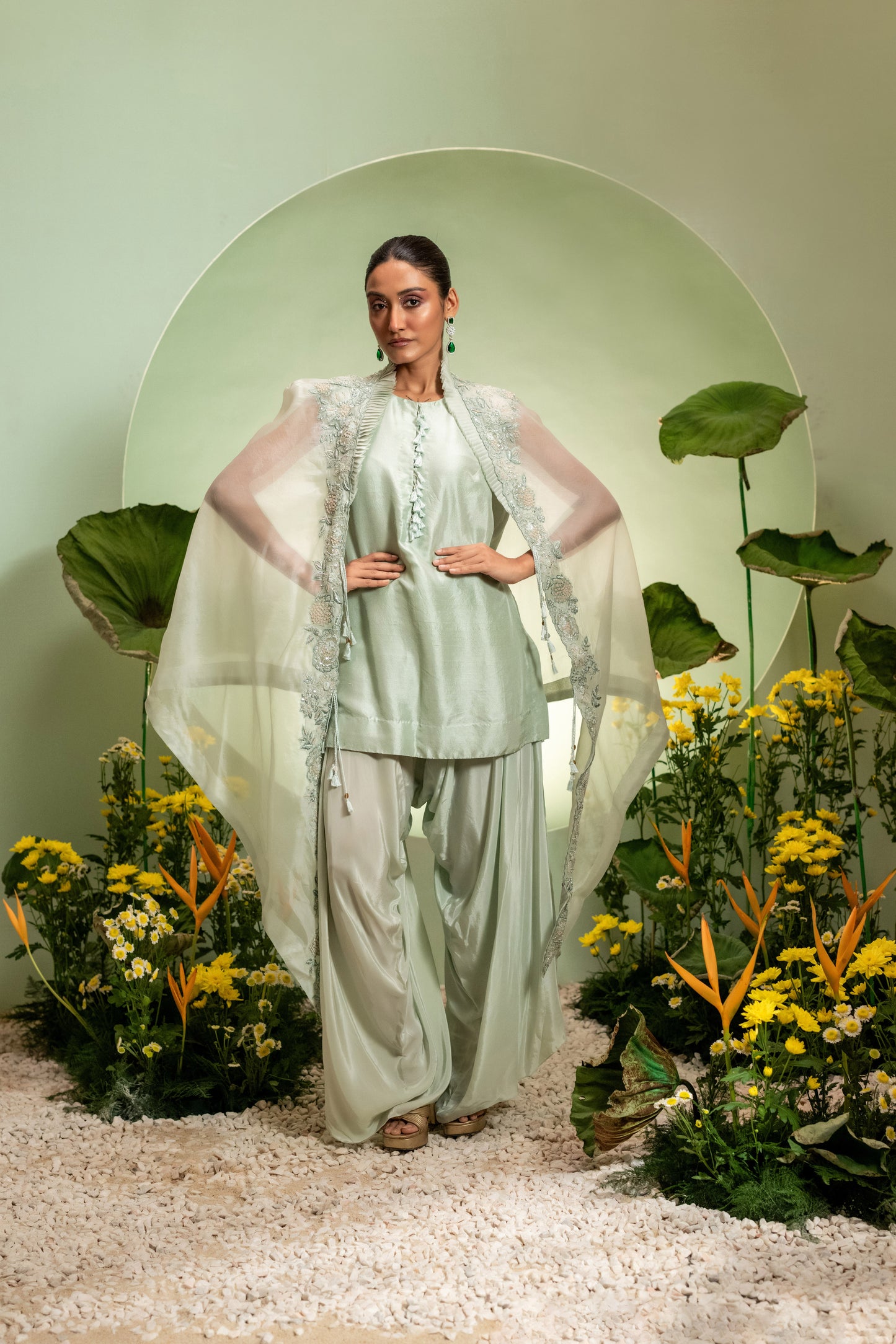 Green Short Kurta Dhoti Set