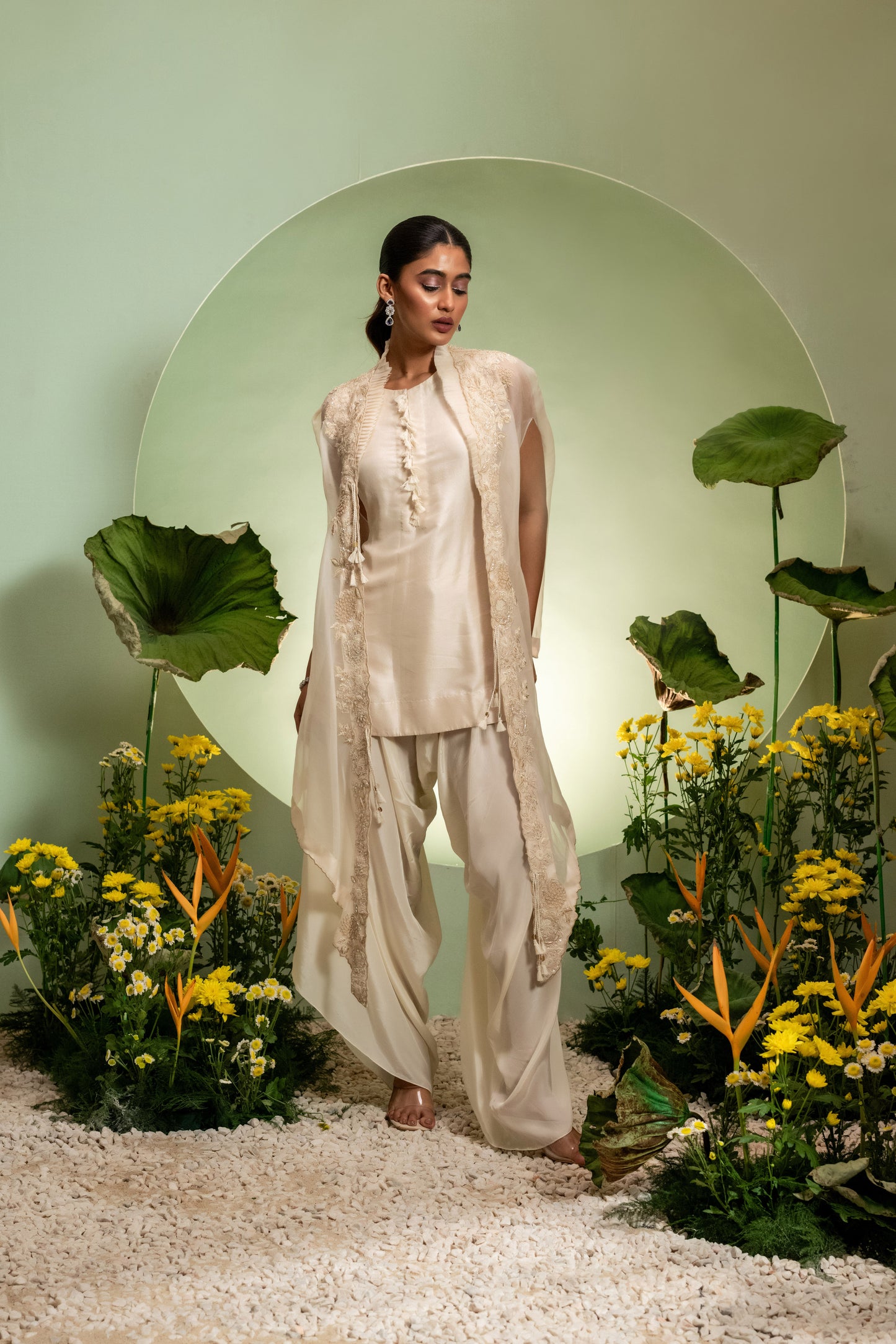 Ivory Short Kurta Dhoti Set