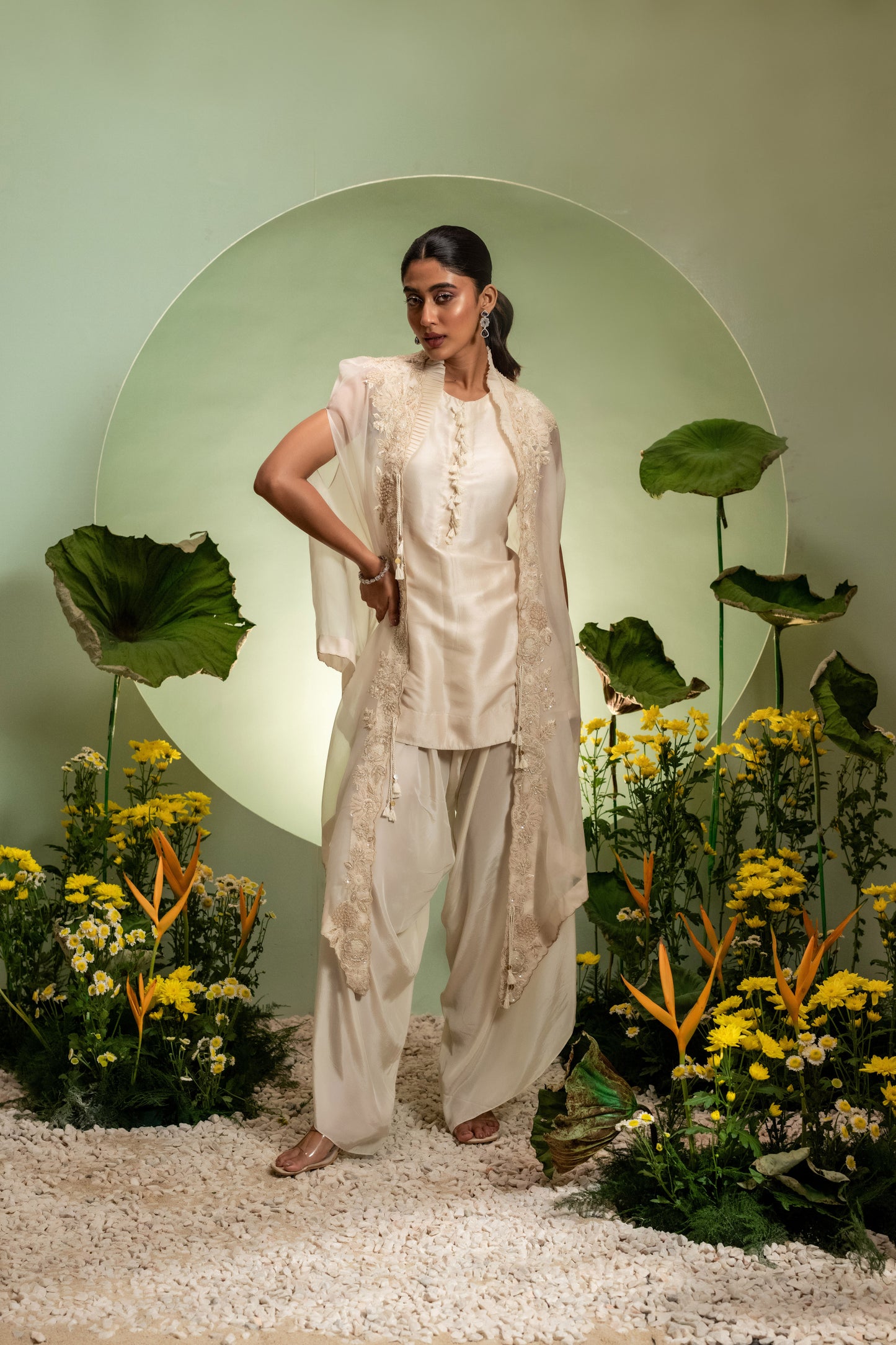 Ivory Short Kurta Dhoti Set