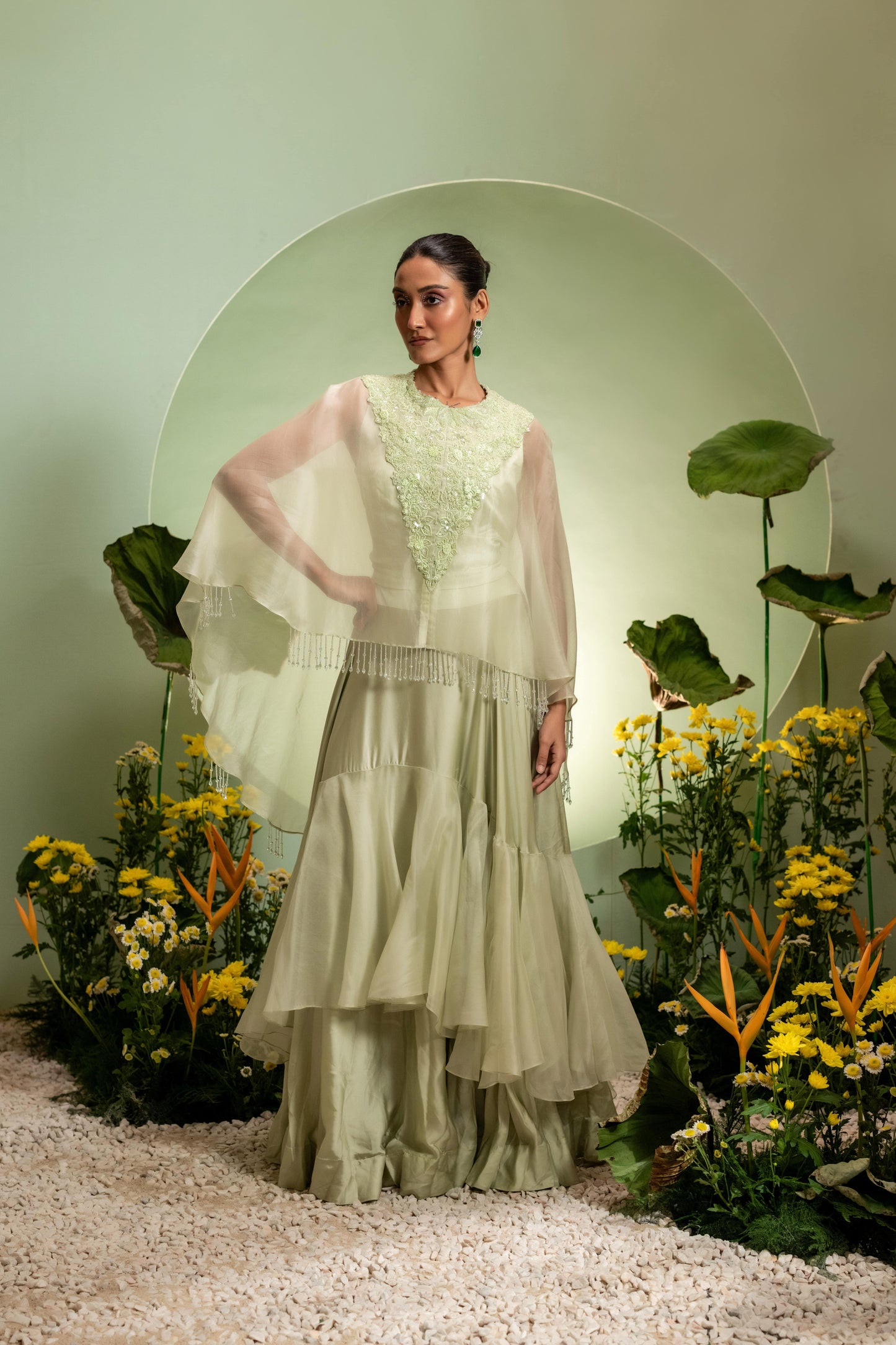 Ruffle Skirt Cape Set