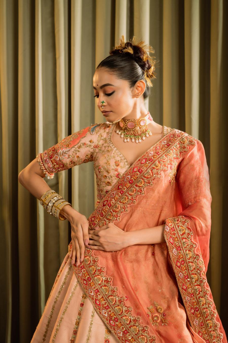 Raw Silk Dabka Work Lehenga Set