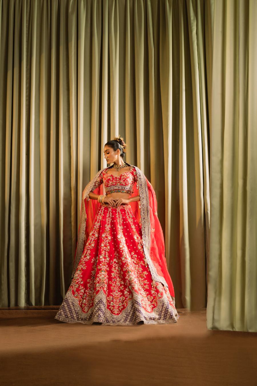 Raw Silk Thread Hand Work Lehenga Set