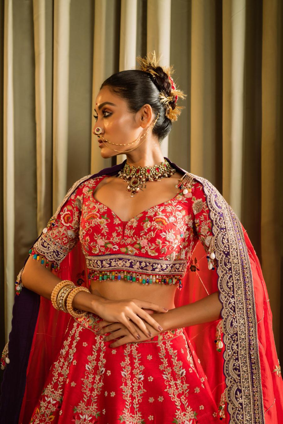 Raw Silk Thread Hand Work Lehenga Set