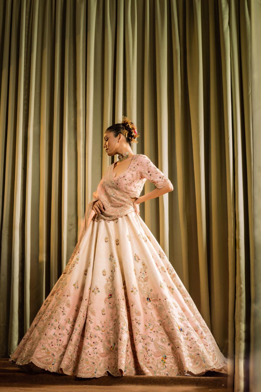 Shaded Raw Silk Resham Hand Work Lehenga Set