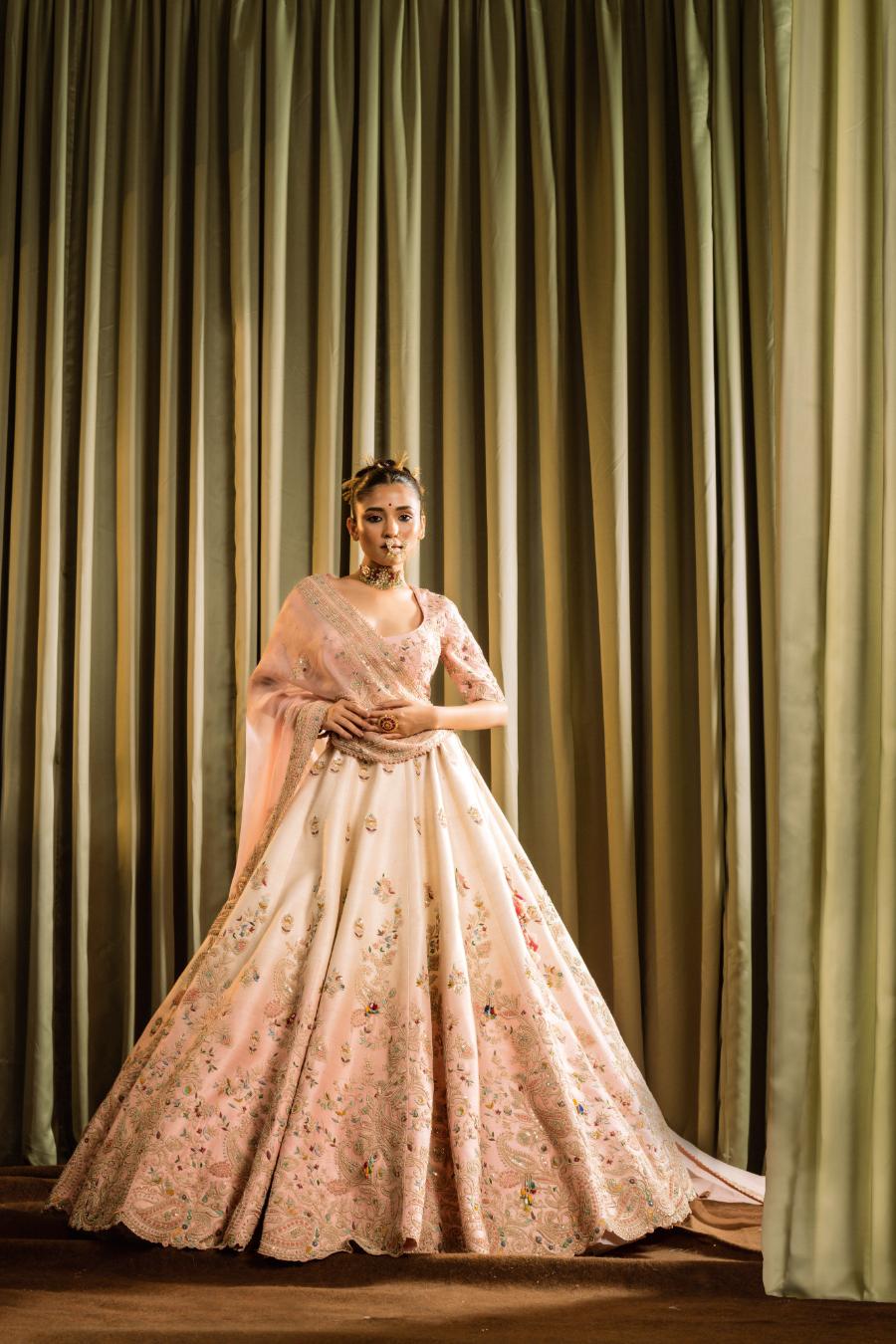 Shaded Raw Silk Resham Hand Work Lehenga Set