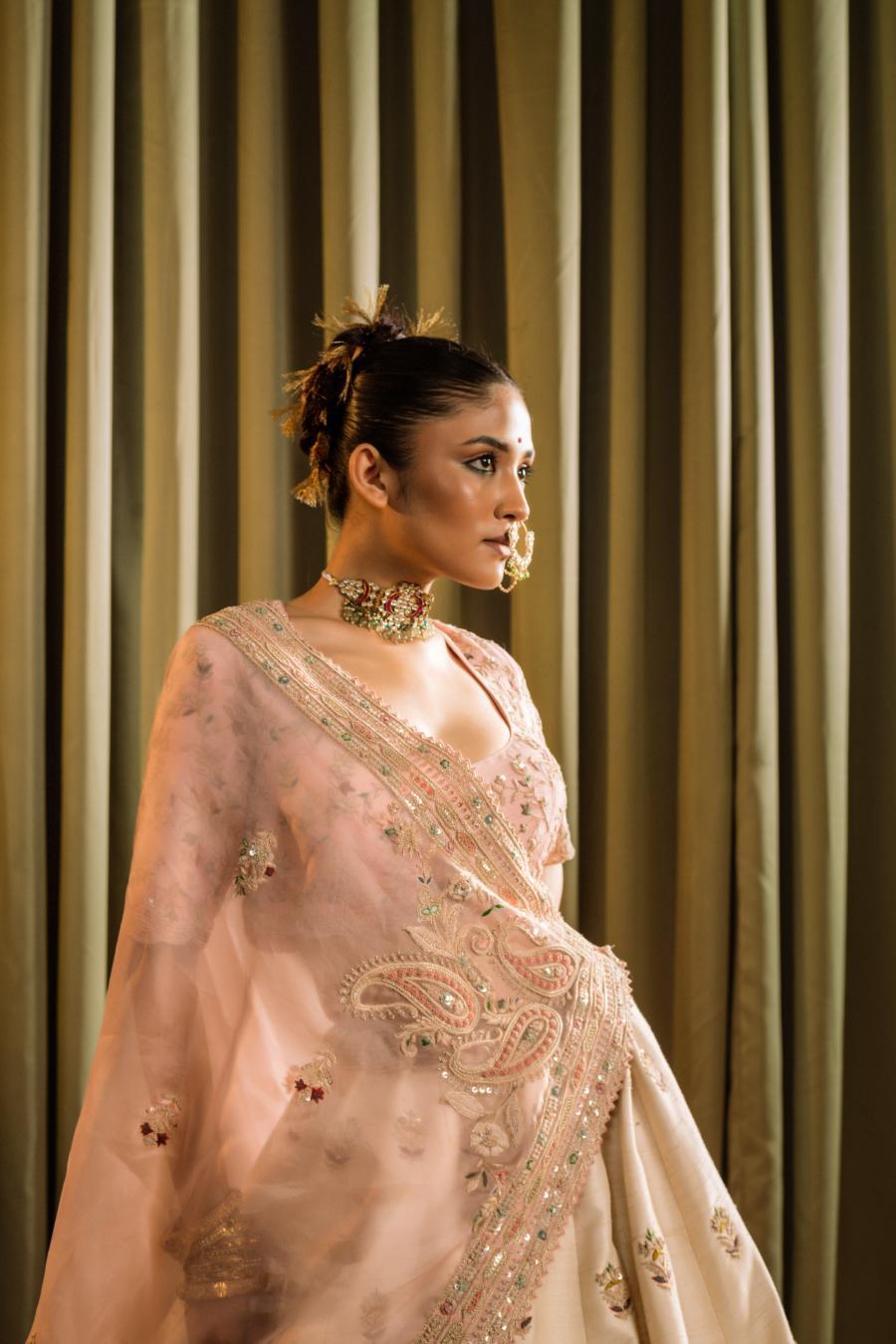 Shaded Raw Silk Resham Hand Work Lehenga Set