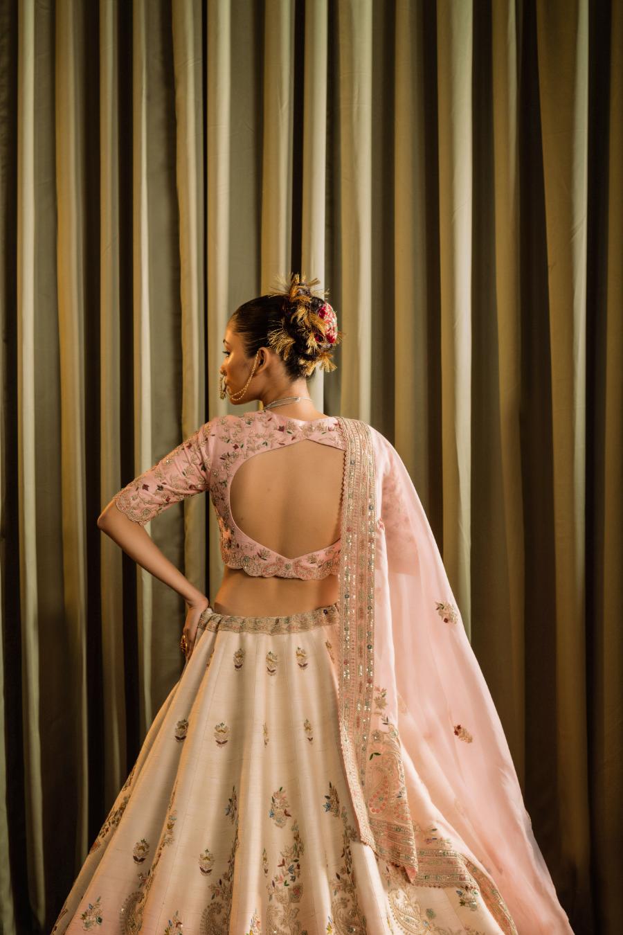 Shaded Raw Silk Resham Hand Work Lehenga Set