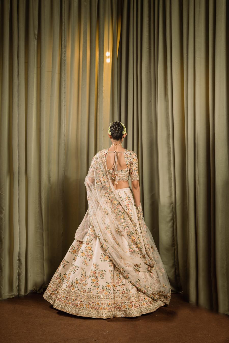 Ivory Raw Silk Resham Work Lehenga Set