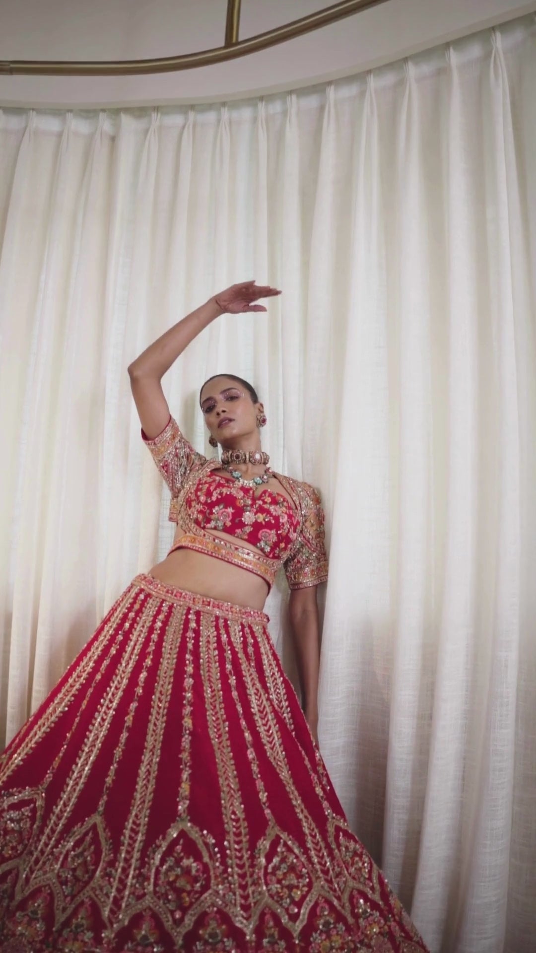 Rosy  Raw Silk Zardosi Bridal Lehenga Set