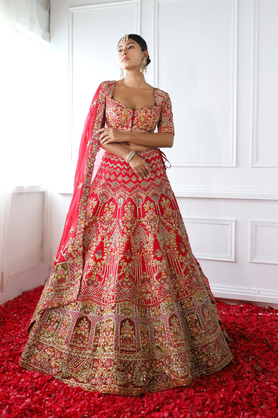 designer bridal lehenga red