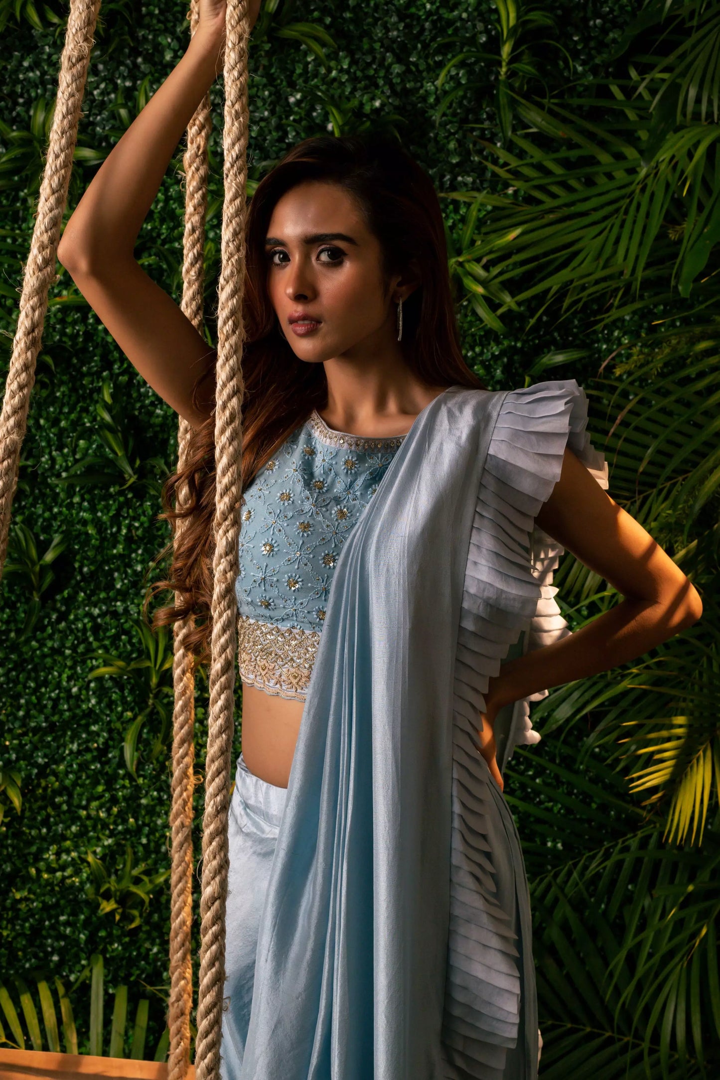 Lucknowi Drape Saree Blue