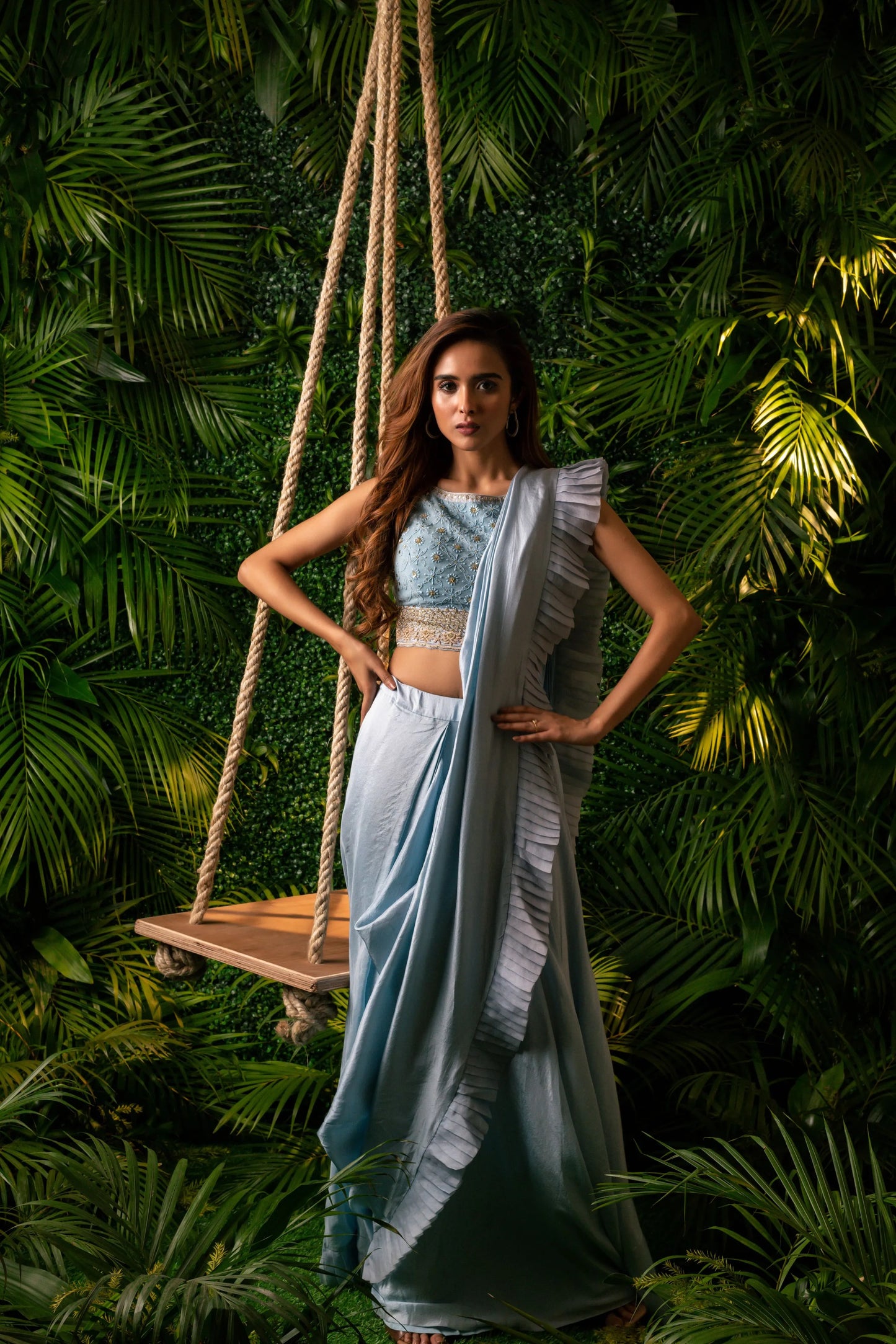 Lucknowi Drape Saree Blue