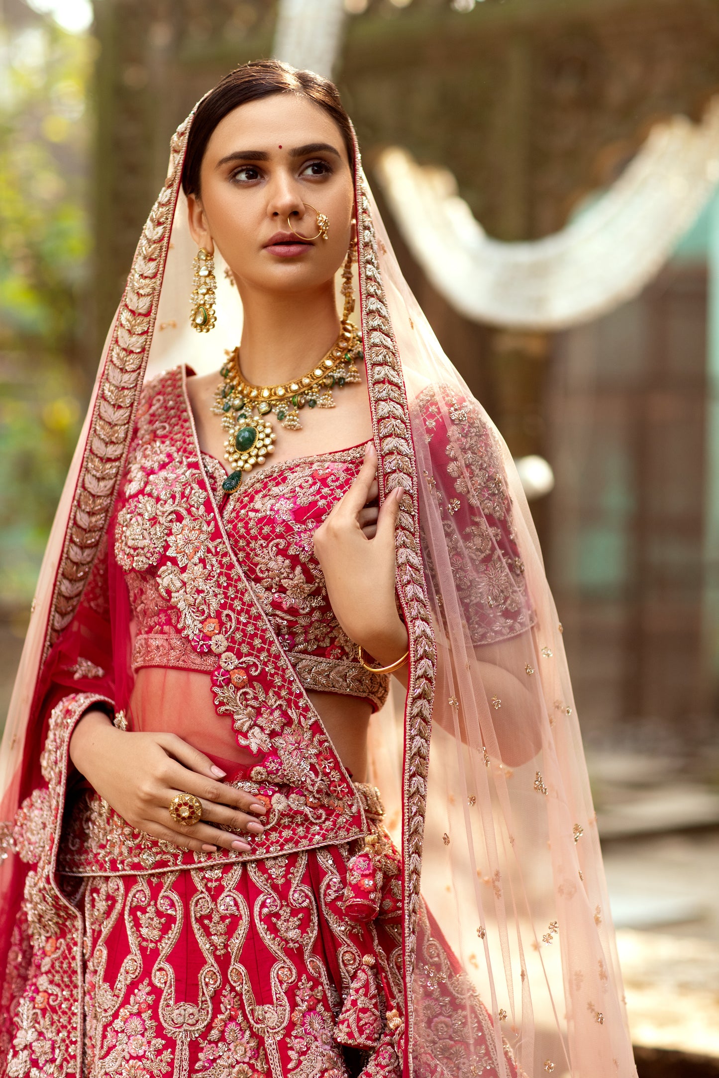 Rosette Ivory Red lehenga set