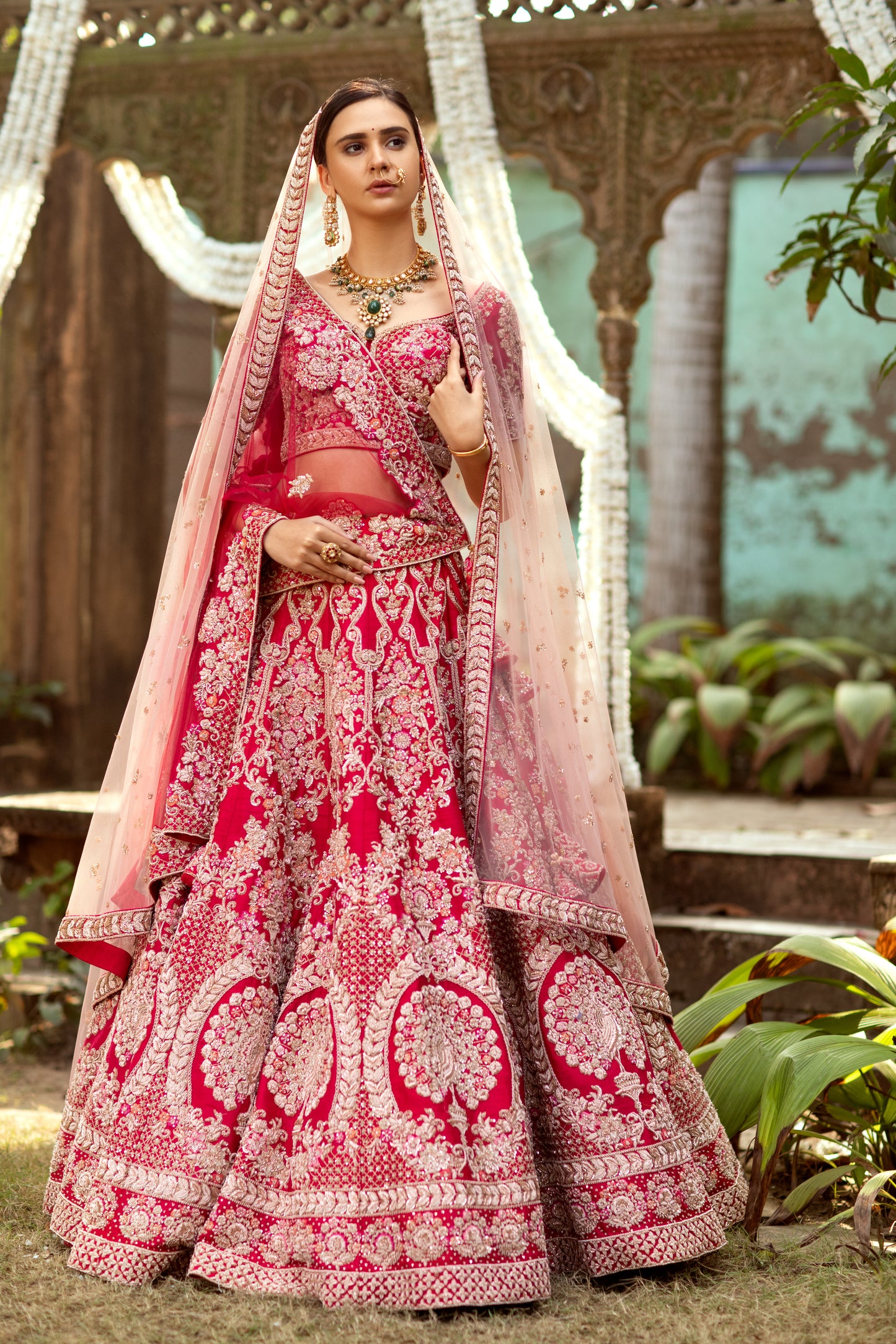 Rosette Ivory Red lehenga set