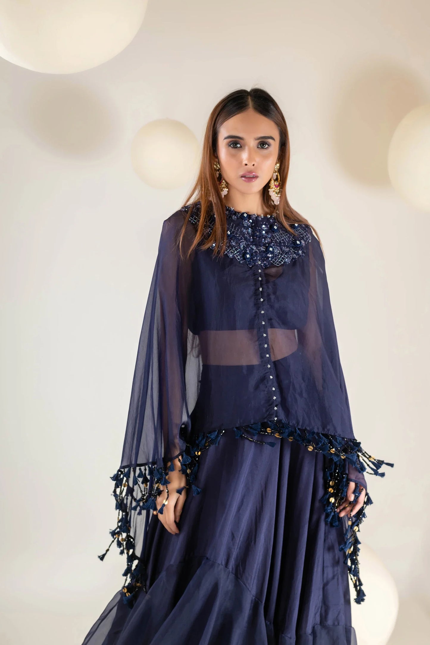  Floral Embroidered Cape Set