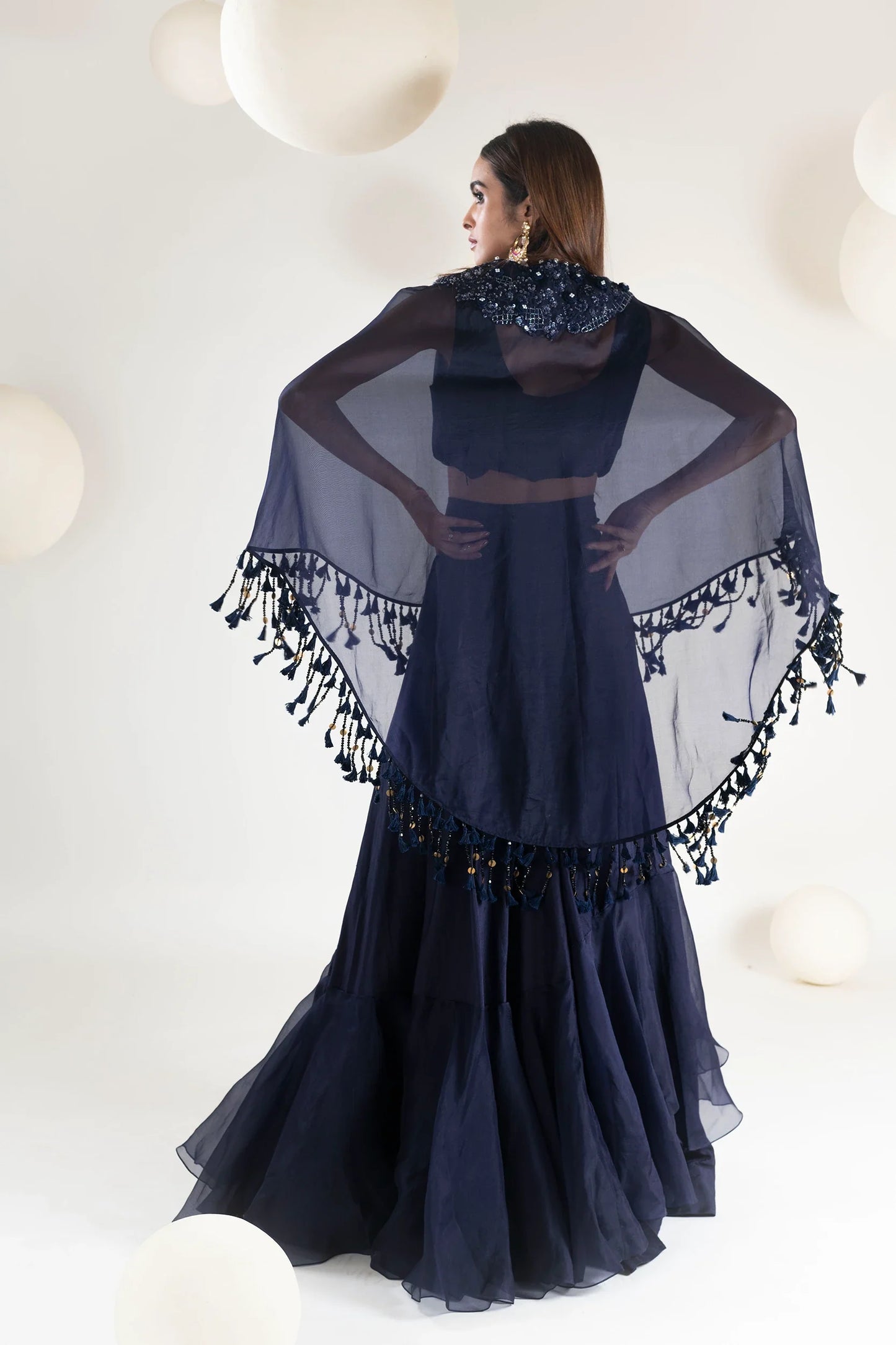  Floral Embroidered Cape Set