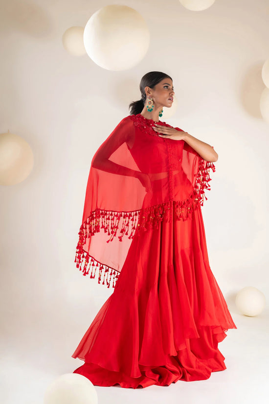  Floral Embroidered Cape Set
