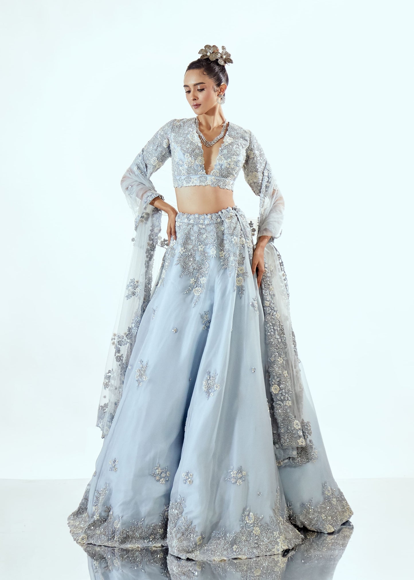 LILY FLOWER ORGANZA LEHENGA SET