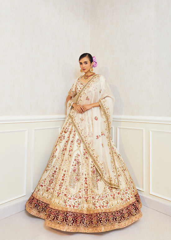 Creamy Dream Raw Silk Zardosi Bridal Lehenga Set