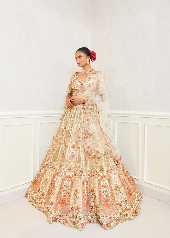Ethereal Ivory Raw Silk Zardosi Bridal Lehenga Set
