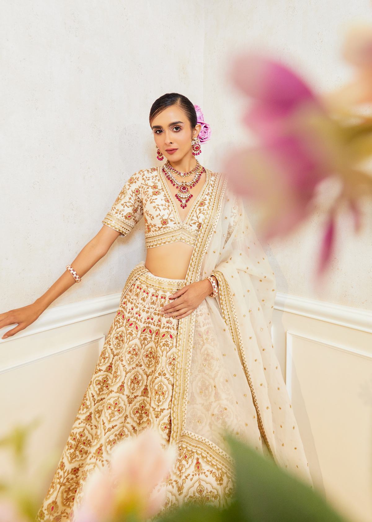 Ivory Radiance Raw Silk Zardosi Bridal Lehenga Set