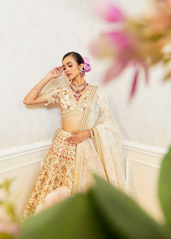 Ivory Radiance Raw Silk Zardosi Bridal Lehenga Set